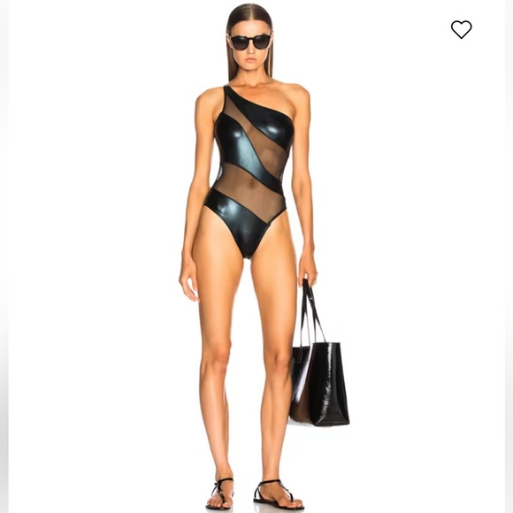 Norma Kamali Other - NORMA KAMALI black foil Snake Mesh Stripe One Piece Swimsuit